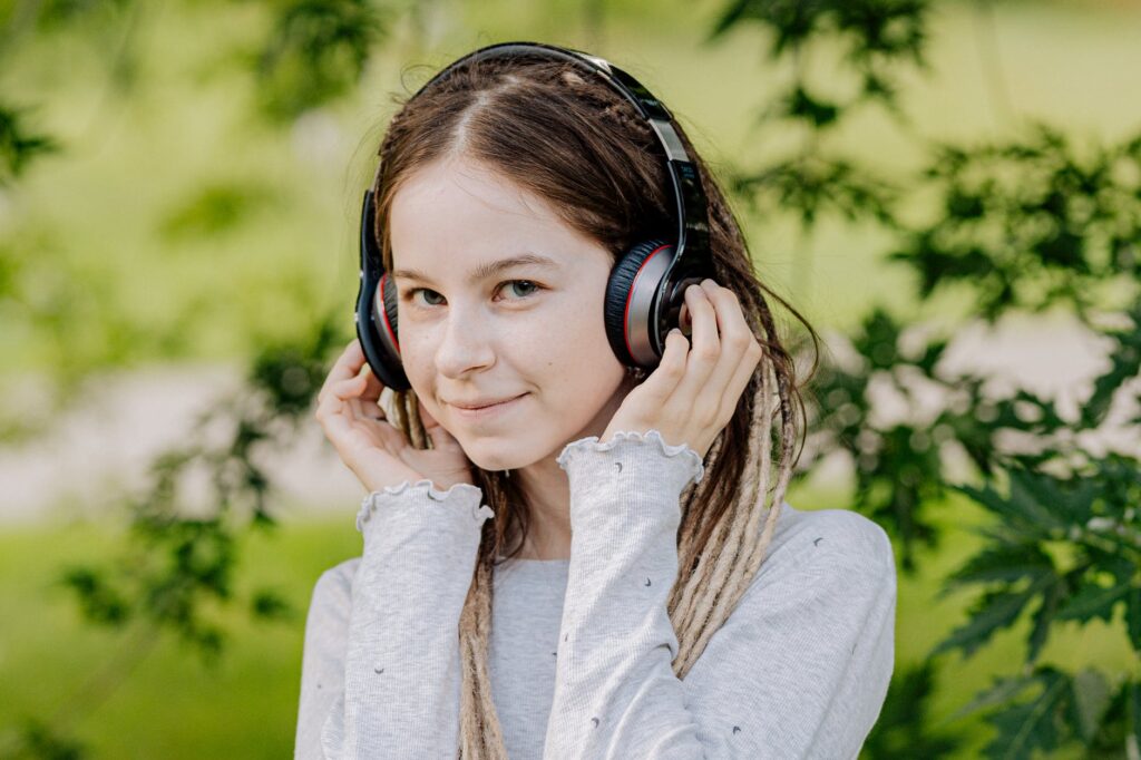 a woman wearing headphones